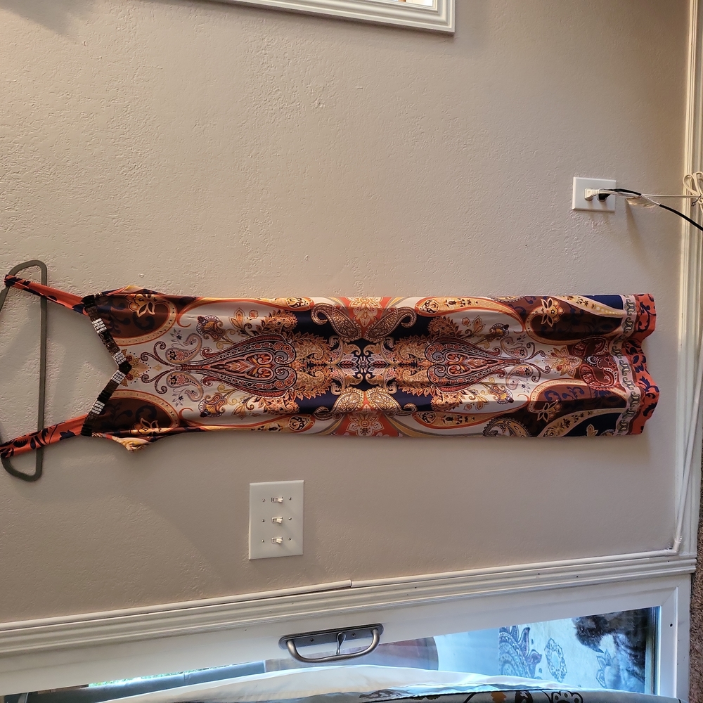 Worn once, Patterned and Beaded Maxi Dress - M